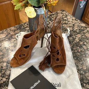 EUC Aquazzura Suede ankle-wrap heels, size 38.5